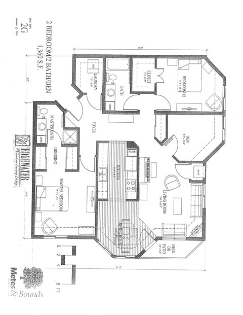 Floor plan for 2 beds, 2 baths, 1360 sqft